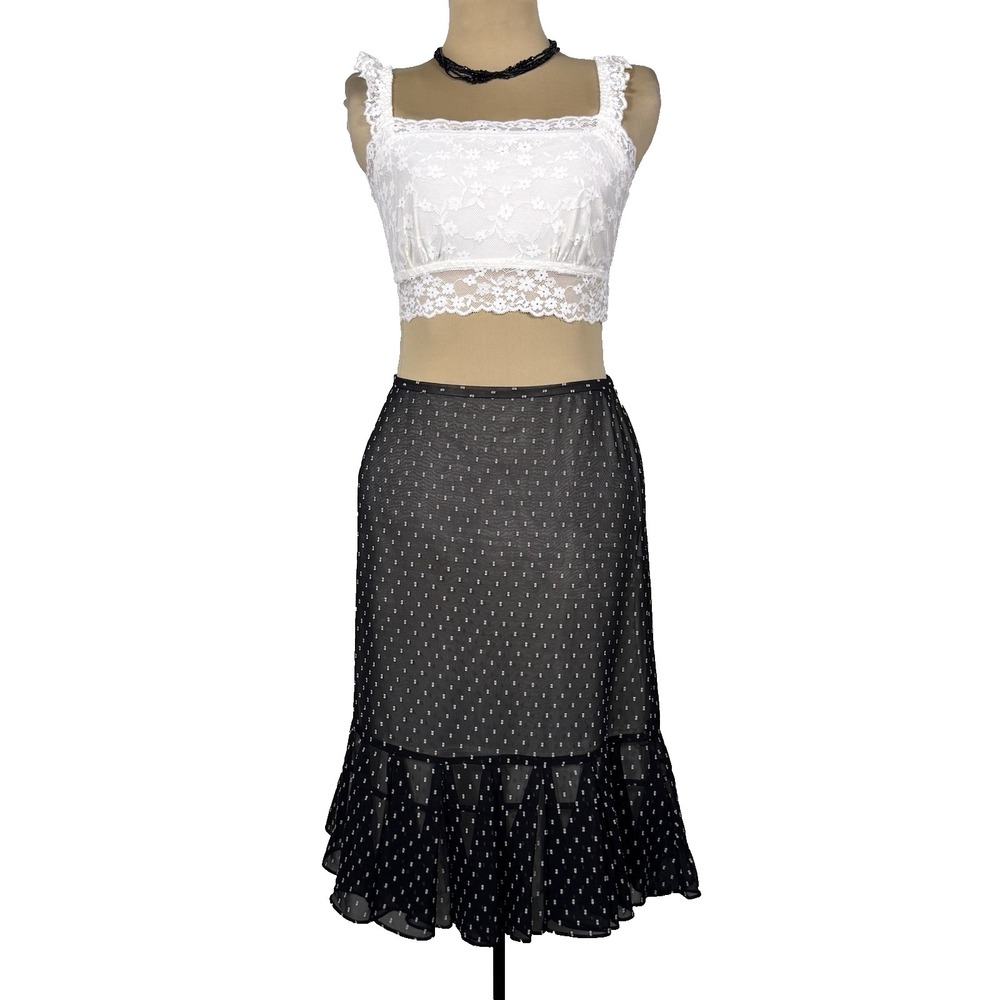 Ann Taylor LOFT Sheer Polka Dot Black Chiffon Ruffle Hem Skirt 10P‎ Workwear